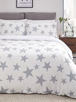 Product photograph of Very Home Cosy Star Printed Fleece Duvet Cover Set - Grey from very.co.uk