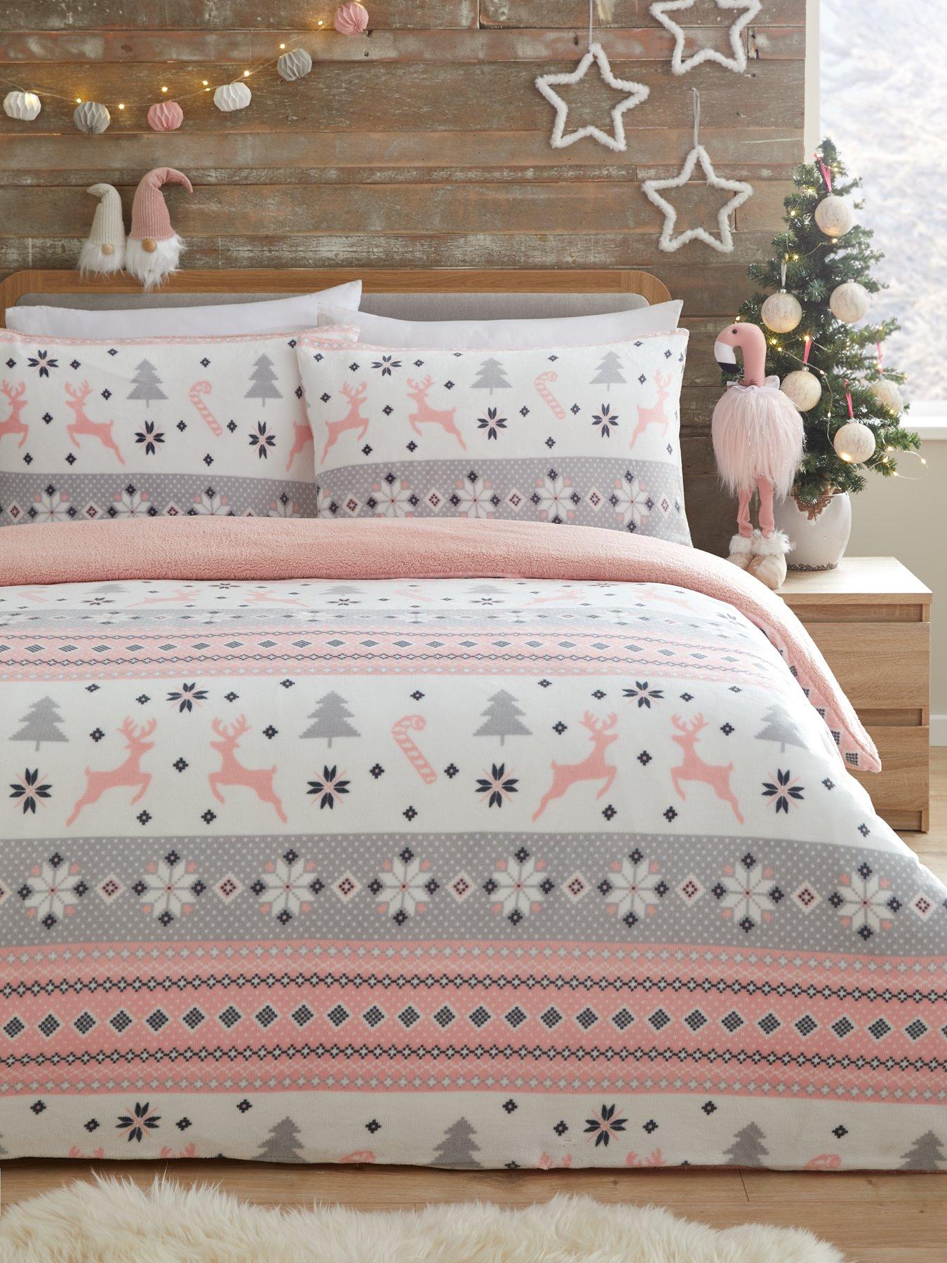 Very Home Christmas Fairisle Fleece Duvet Cover Set Blush very