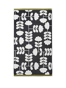 Product photograph of Orla Kiely Cut Stem Bath Towel - Moss Charcoal from very.co.uk