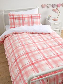 Product photograph of Very Home Cosy Kids Check Fleece Duvet Cover Set - Pink from very.co.uk