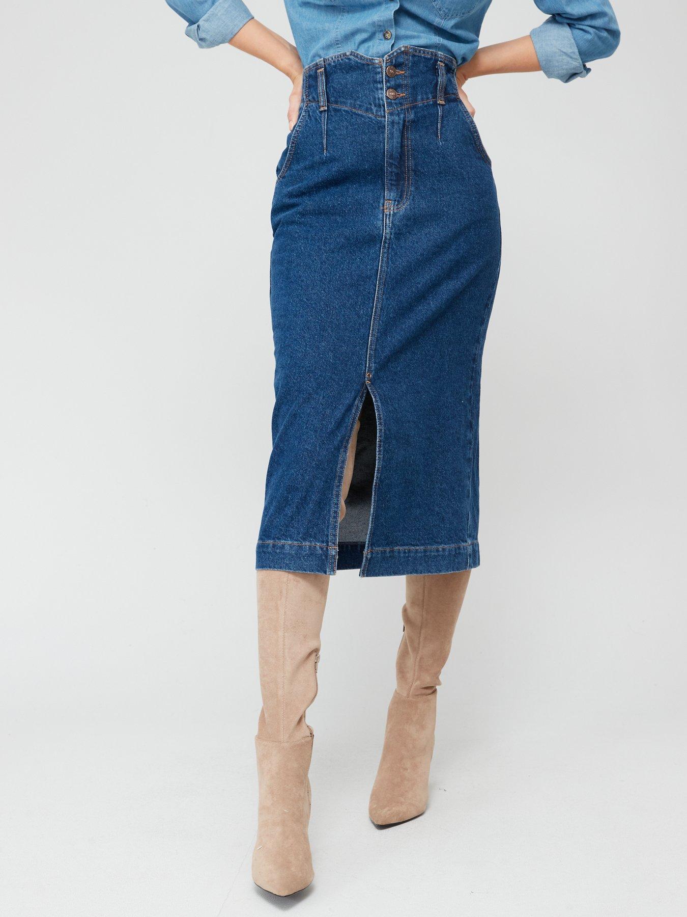 Long denim 2024 skirt high waist