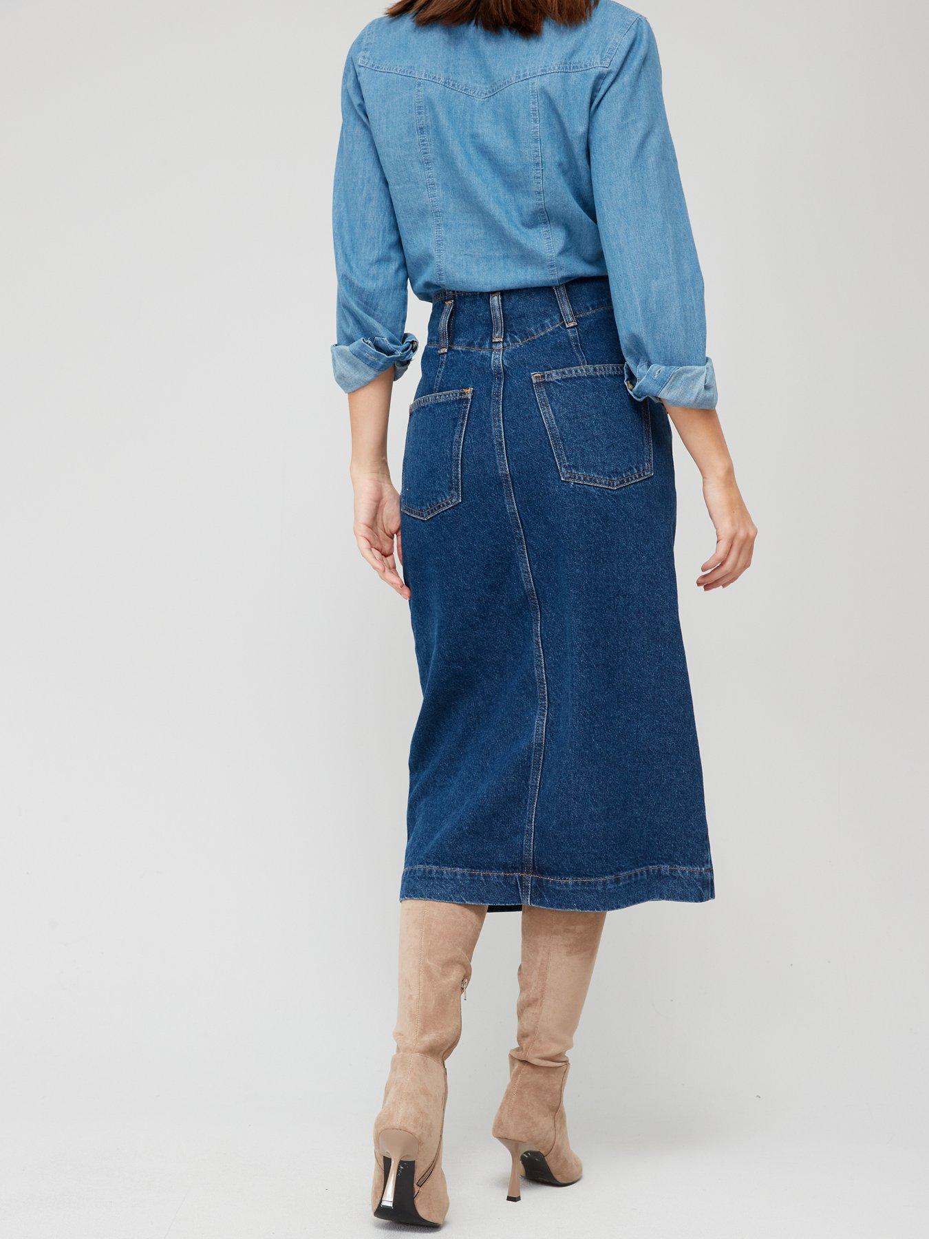 High waisted hotsell denim skirt uk