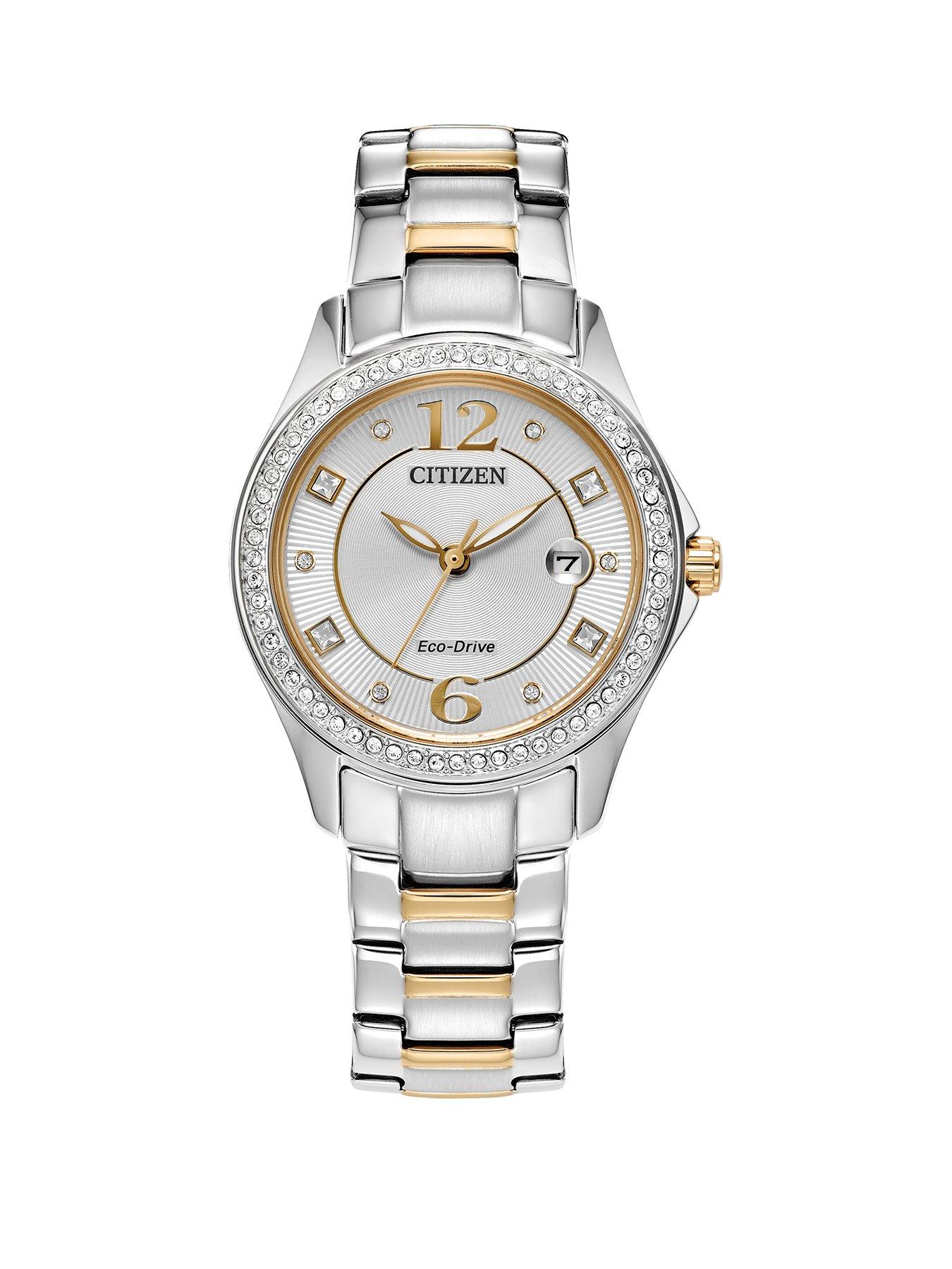 Product photograph of Citizen Ladies Eco-drive Crystal Case Two Tone Bracelet from very.co.uk