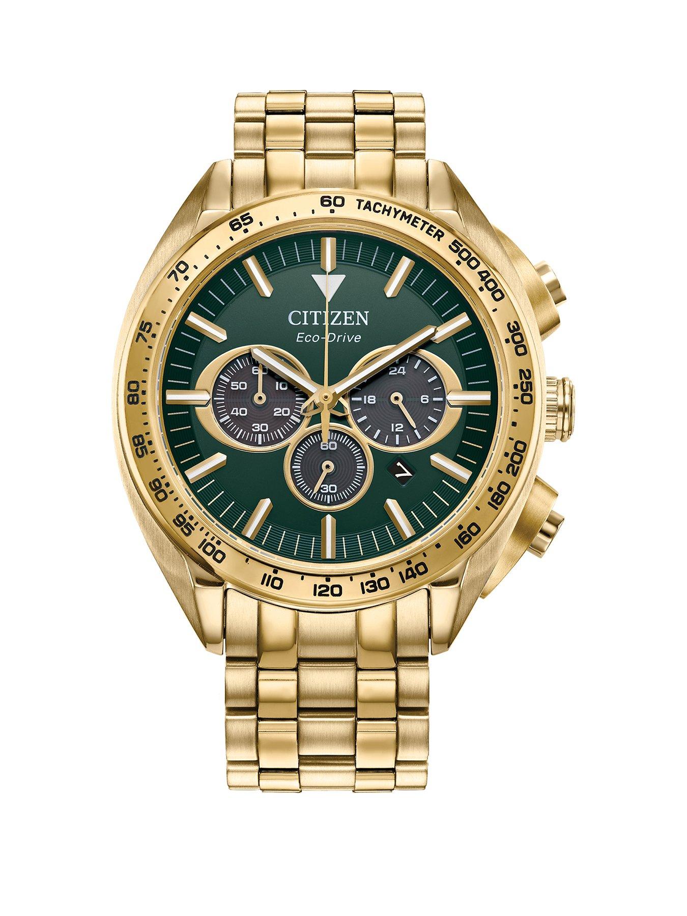 Product photograph of Citizen Gents Eco-drive Chronograph Gold Bracelet from very.co.uk