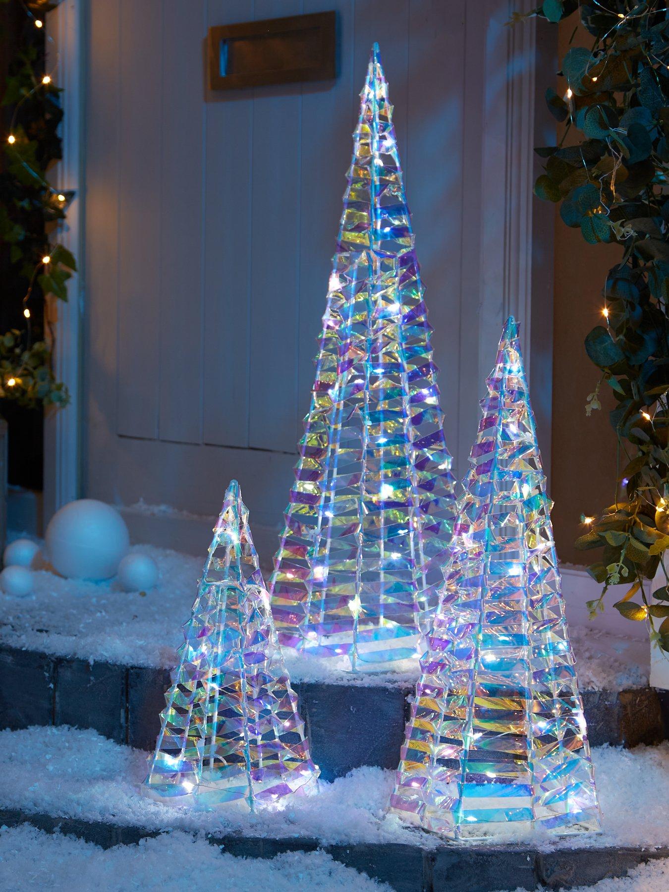 Product photograph of Very Home Set Of 3 Battery Operated Iridescent Lit Cone Multifunction Outdoor Christmas Lights from very.co.uk