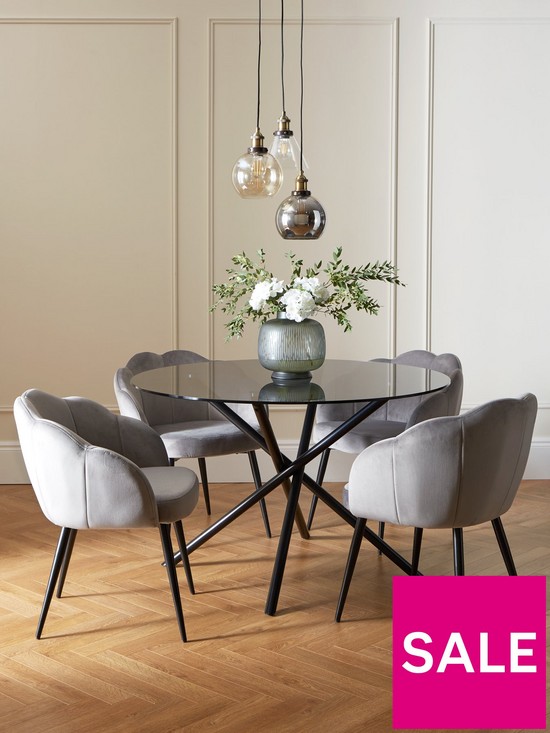 front image of very-home-angel-glass-top-120-cm-dining-table-with-4-angel-velvet-chairs-blackgrey