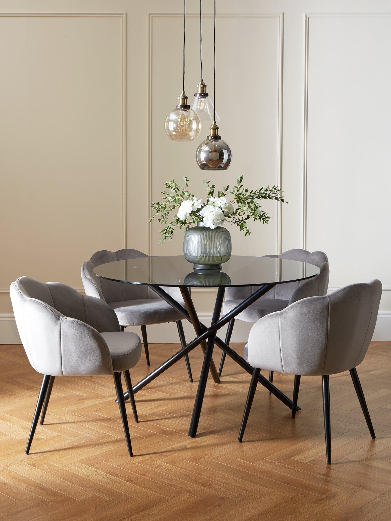 undefined Angel Glass Top 120 cm Dining Table with 4 Angel Velvet Chairs - Black/Grey