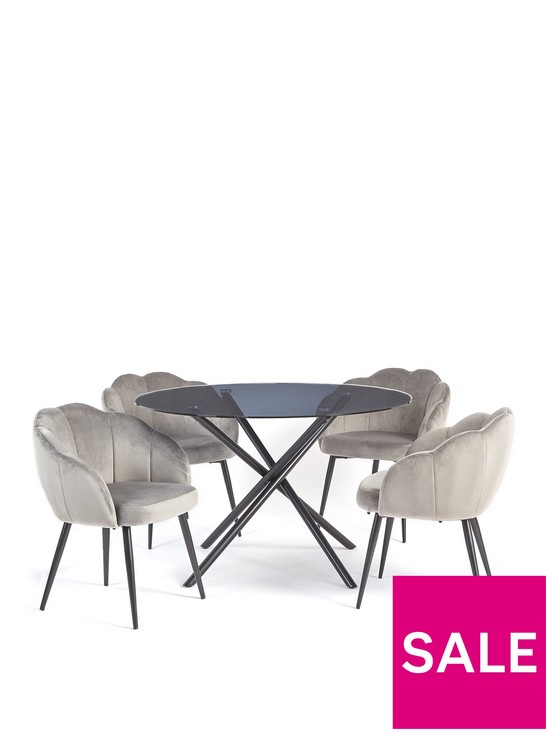 stillFront image of very-home-angel-glass-top-120-cm-dining-table-with-4-angel-velvet-chairs-blackgrey