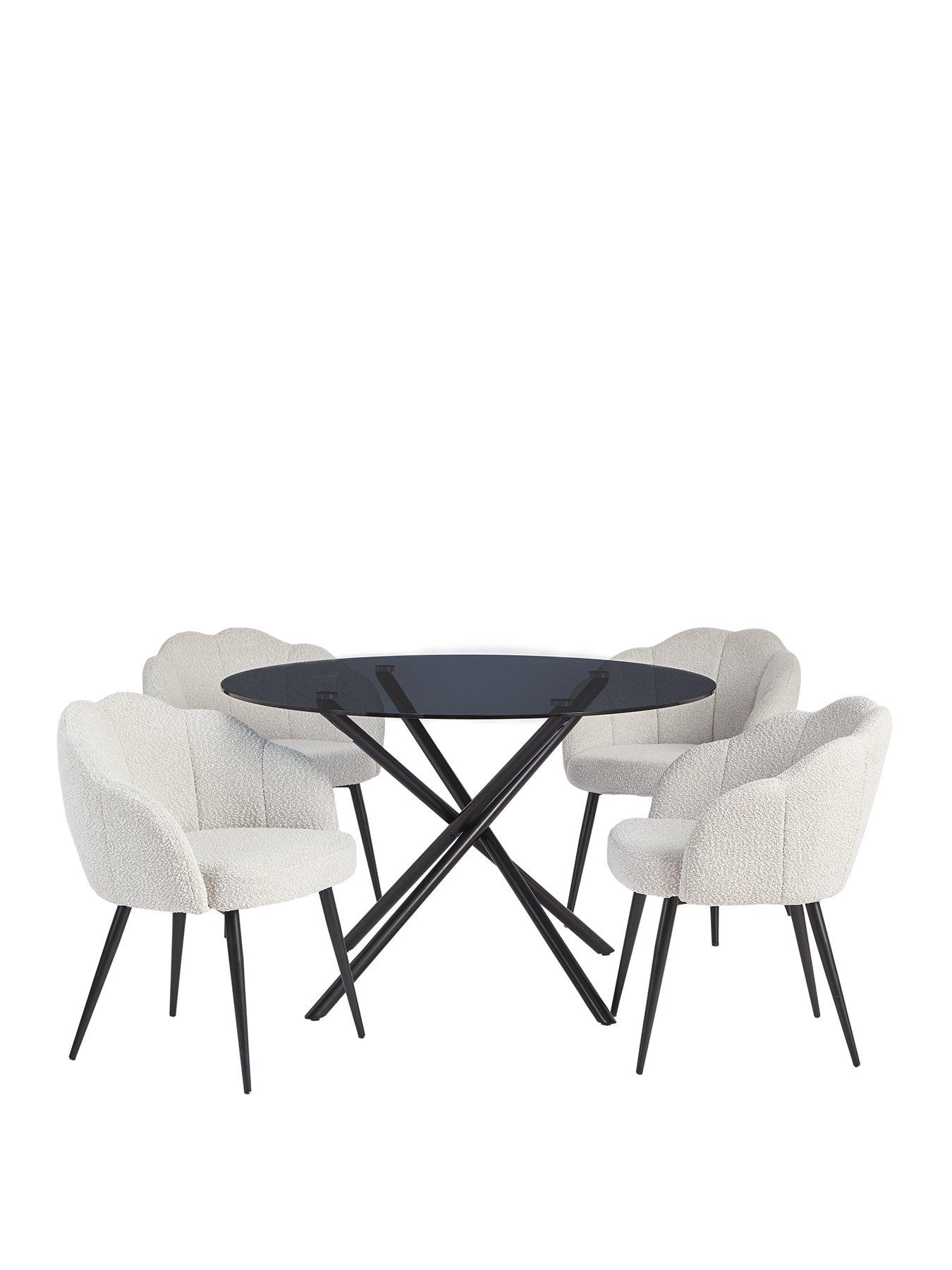 Image 2 of 6 of Very Home Angel Glass Top 120 cm Dining Table with 4 Angel Boucle&nbsp;Chairs - Black/Cream