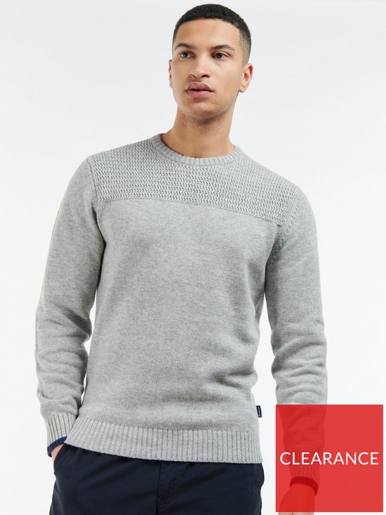 front image of barbour-scull-crew-jumper-light-grey