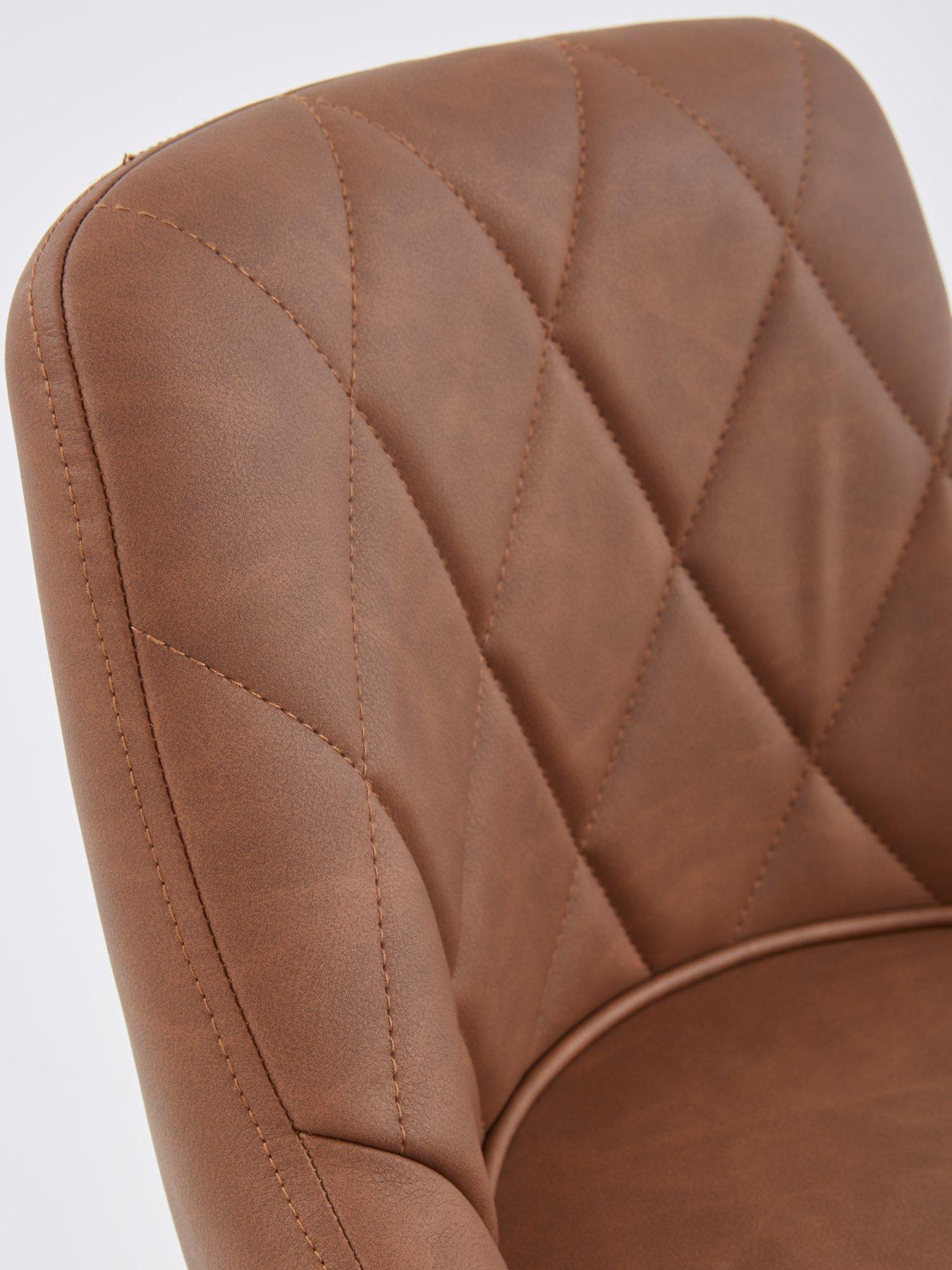 Image 4 of 7 of Very Home Diamond Stitch Faux Leather Bar Stool - Tan- FSC&reg; Certified
