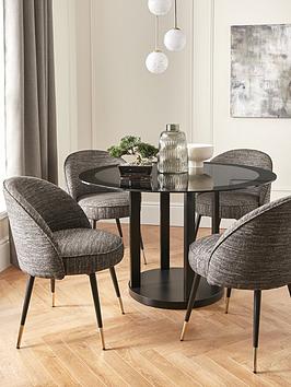 Product photograph of Very Home Moda Round Glass Top Pedestal Column 120 Cm Dining Table 4 Dining Chairs - Black from very.co.uk