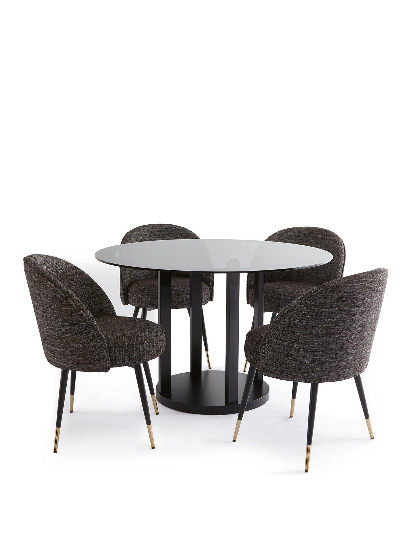 Image 2 of 6 of Very Home Moda Round Glass Top&nbsp;Pedestal Column 120 cm&nbsp;Dining Table +_4 Dining Chairs - Black