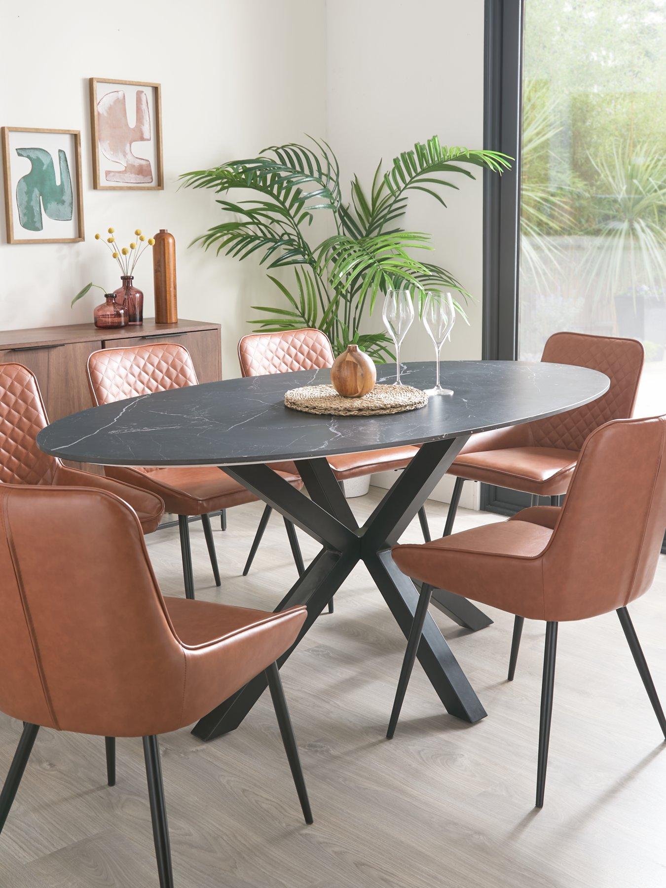 Very Home Sorena Ceramic Top Dining Table With 6 Tan Chairs