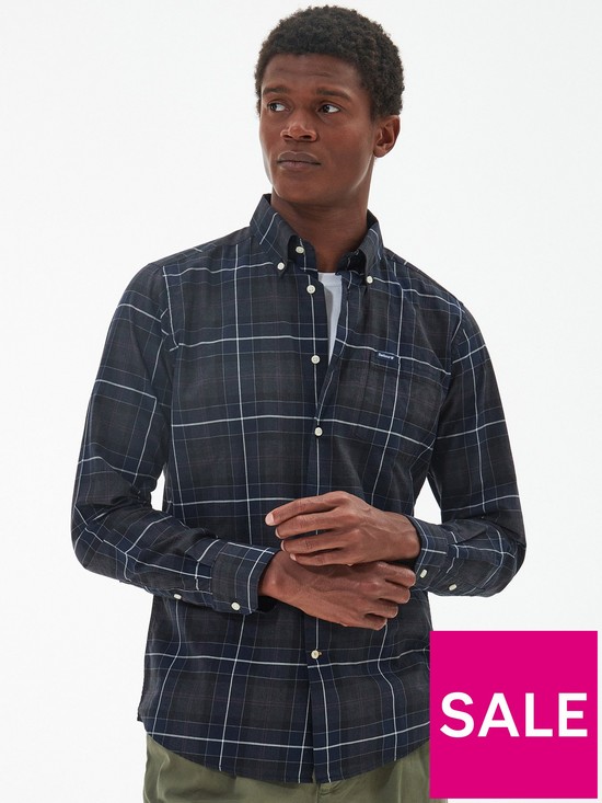 front image of barbour-wetheram-tailored-shirt-black