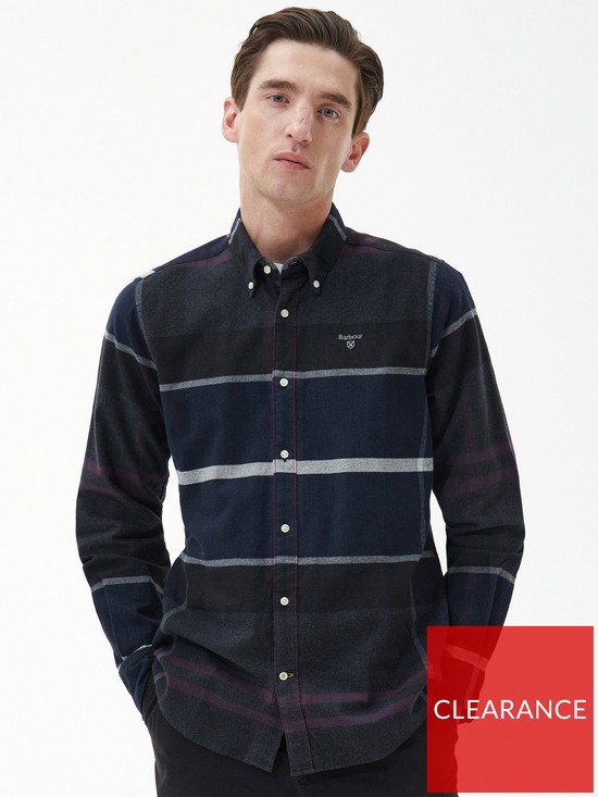 front image of barbour-iceloch-tailored-shirt-black