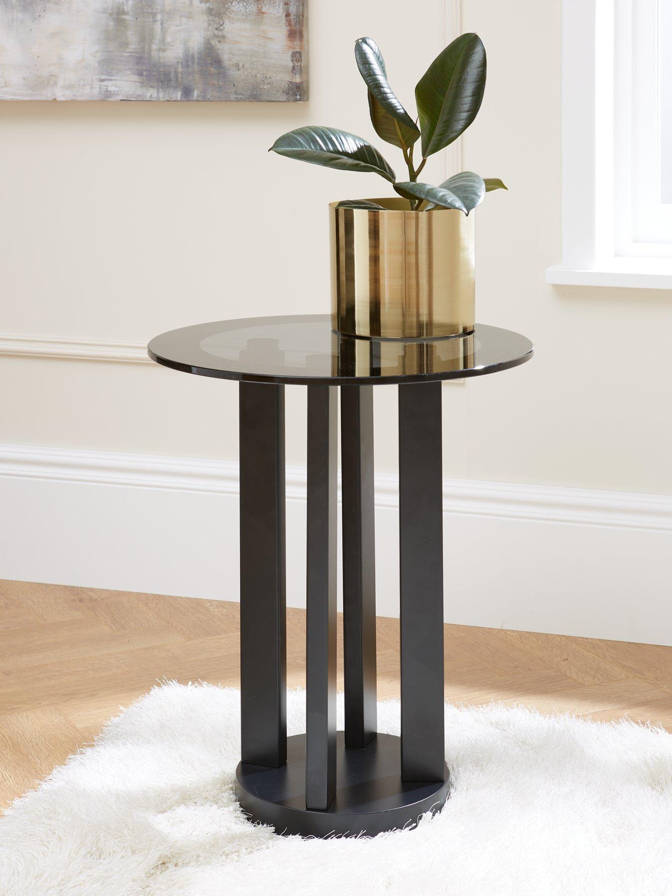 undefined Moda Round Pedestal Glass Top Side Table