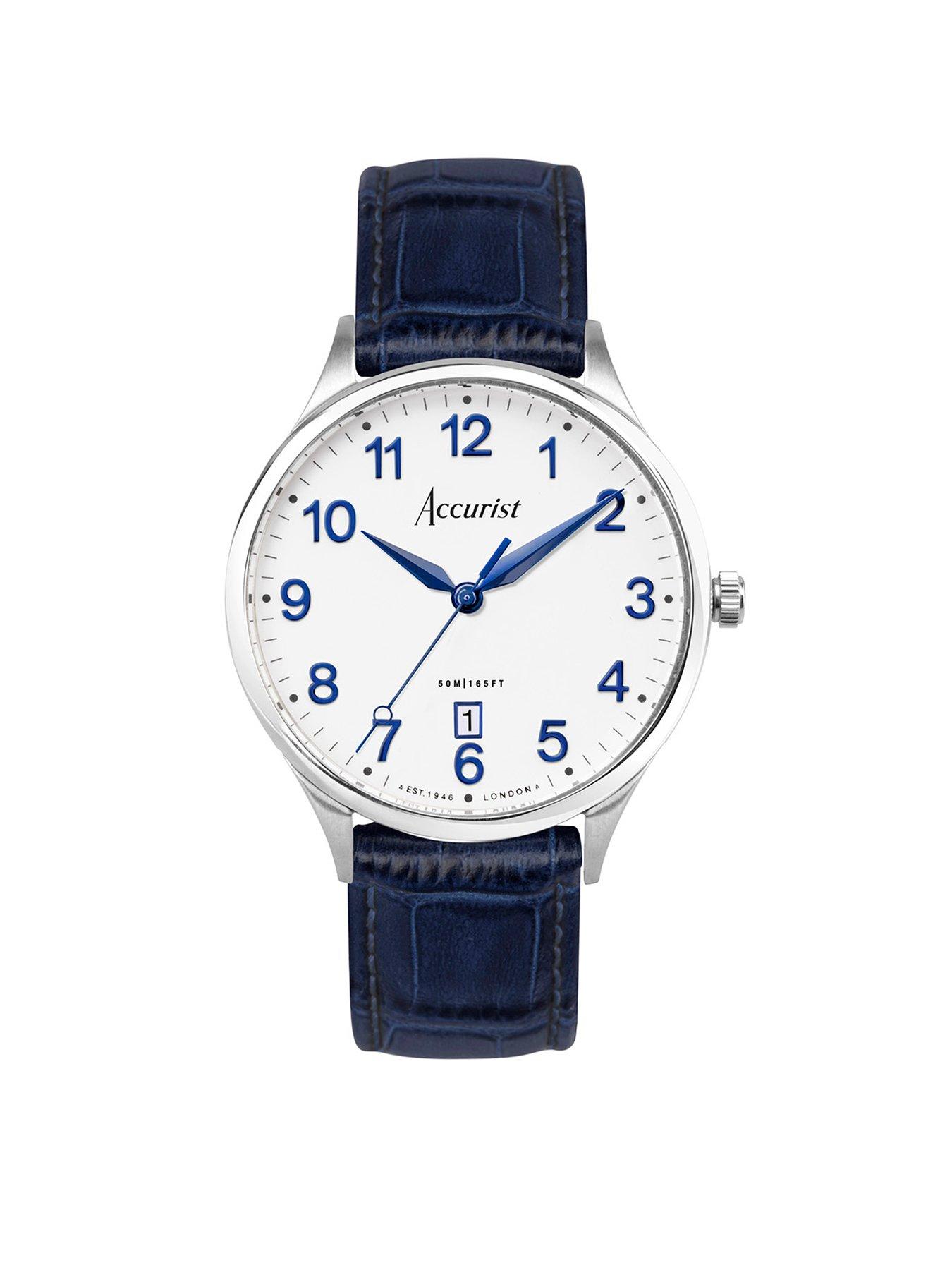 Product photograph of Accurist Classic Mens Blue Leather Strap Analogue Watch from very.co.uk
