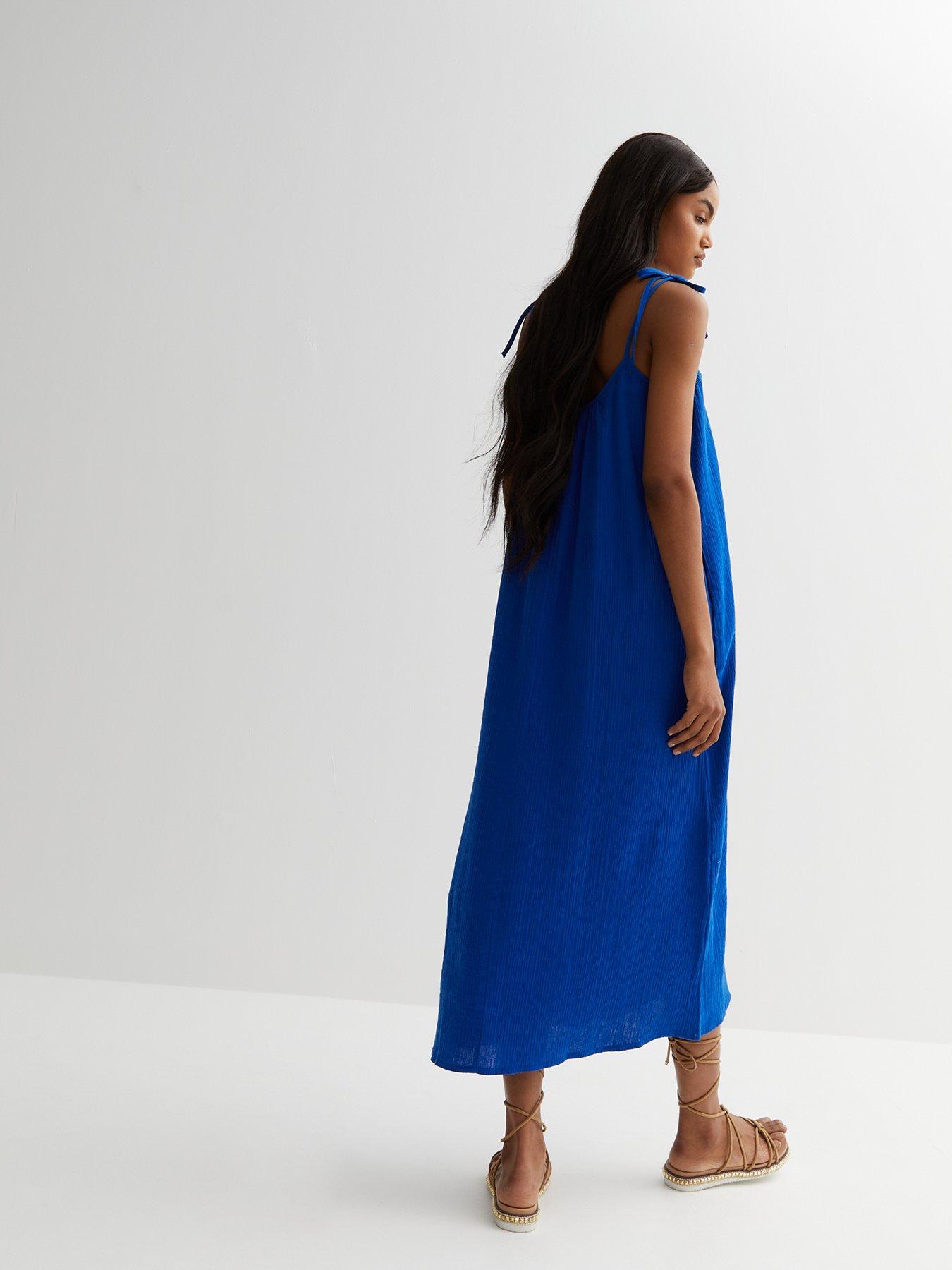 Bright Blue Cheesecloth Strappy Maxi Dress