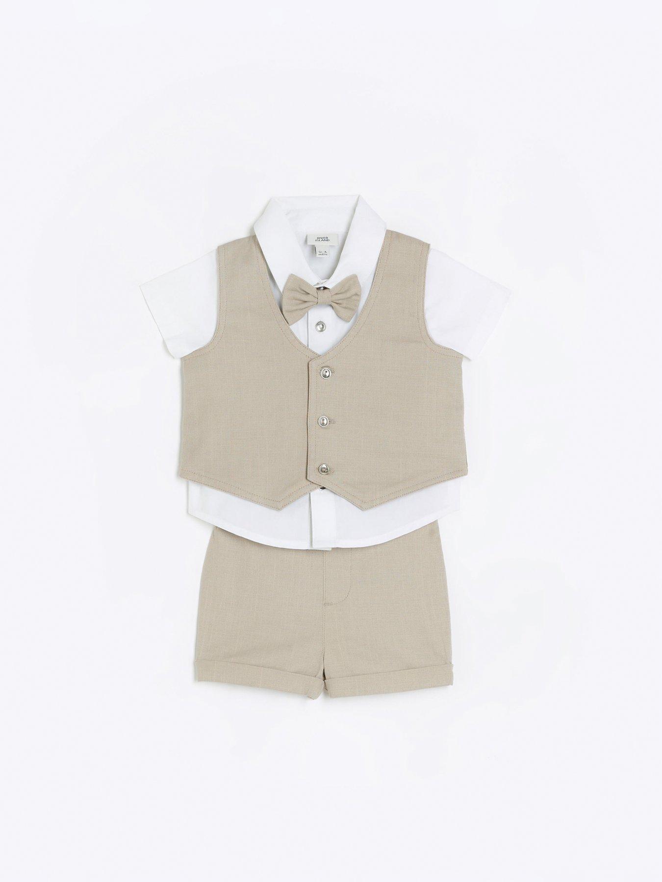 River Island Baby Baby Boy Linen Waistcoat Outfit Beige Very.co.uk