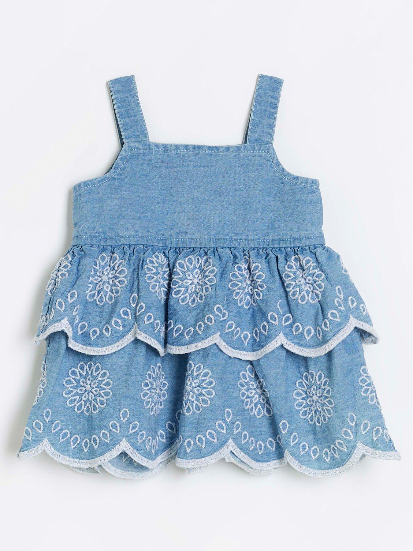 River Island Baby Baby Girl Denim Embroidered Dress - Blue | Very.co.uk