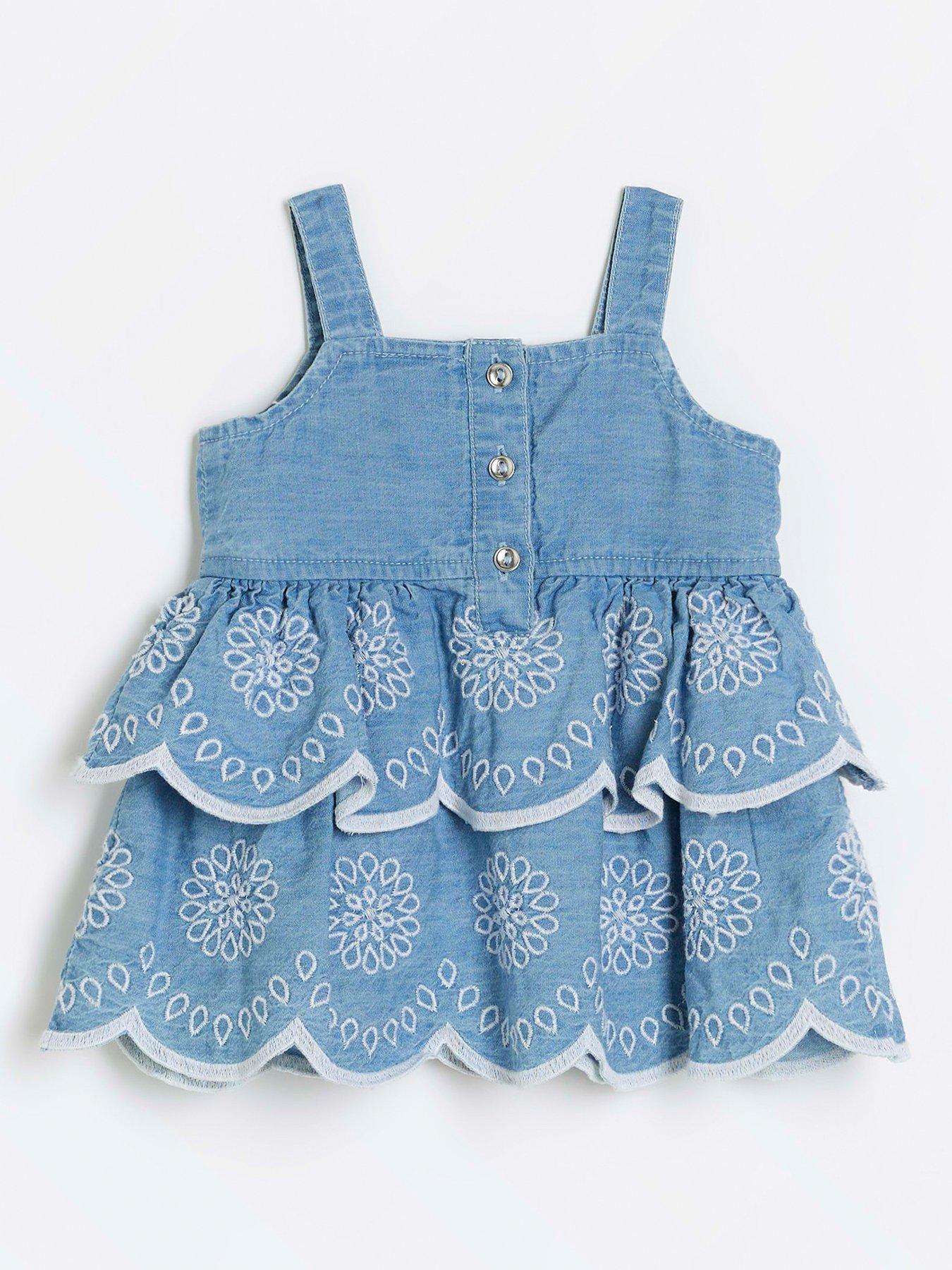 River Island Baby Baby Girl Denim Embroidered Dress - Blue | Very.co.uk