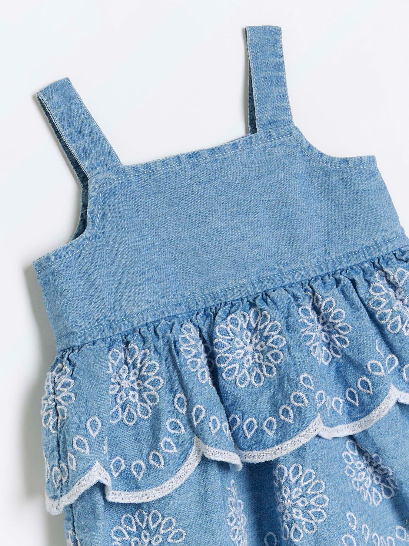 River Island Baby Baby Girl Denim Embroidered Dress Blue Very.co.uk