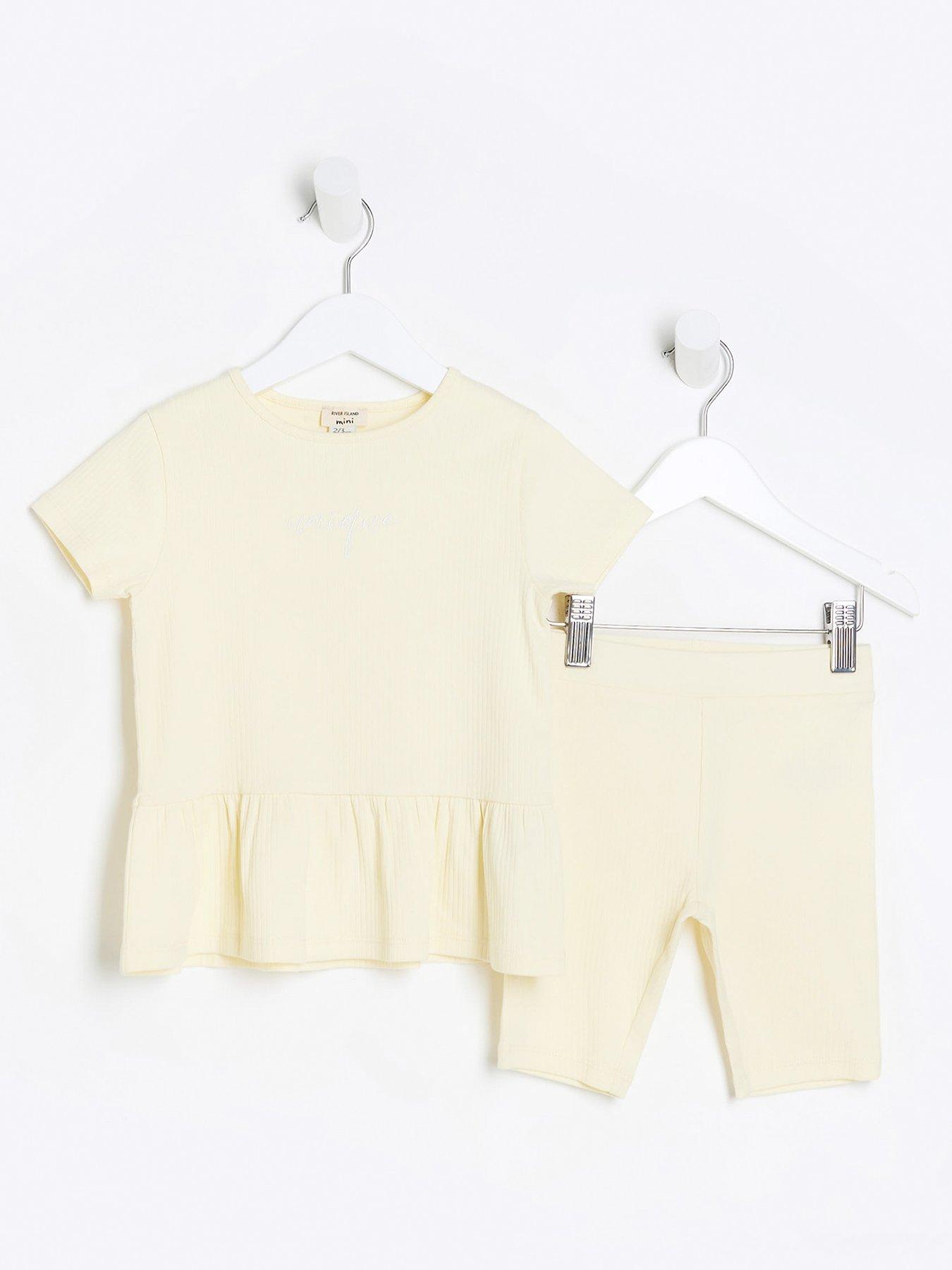 River Island Mini Mini Girls Rib Top And Leggings Set - Yellow