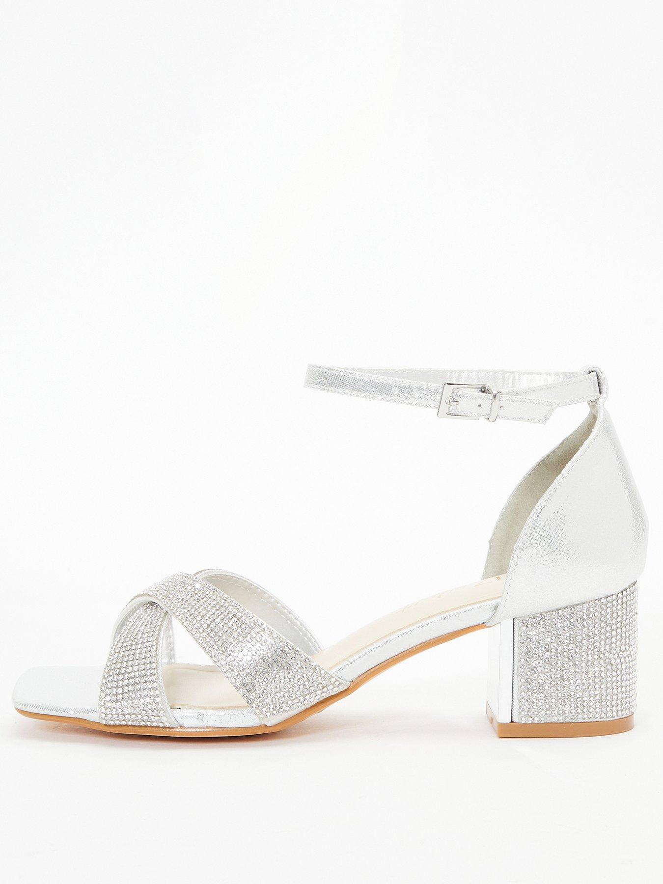 Wide Fit Shimmer Diamante Heeled Sandals Silver