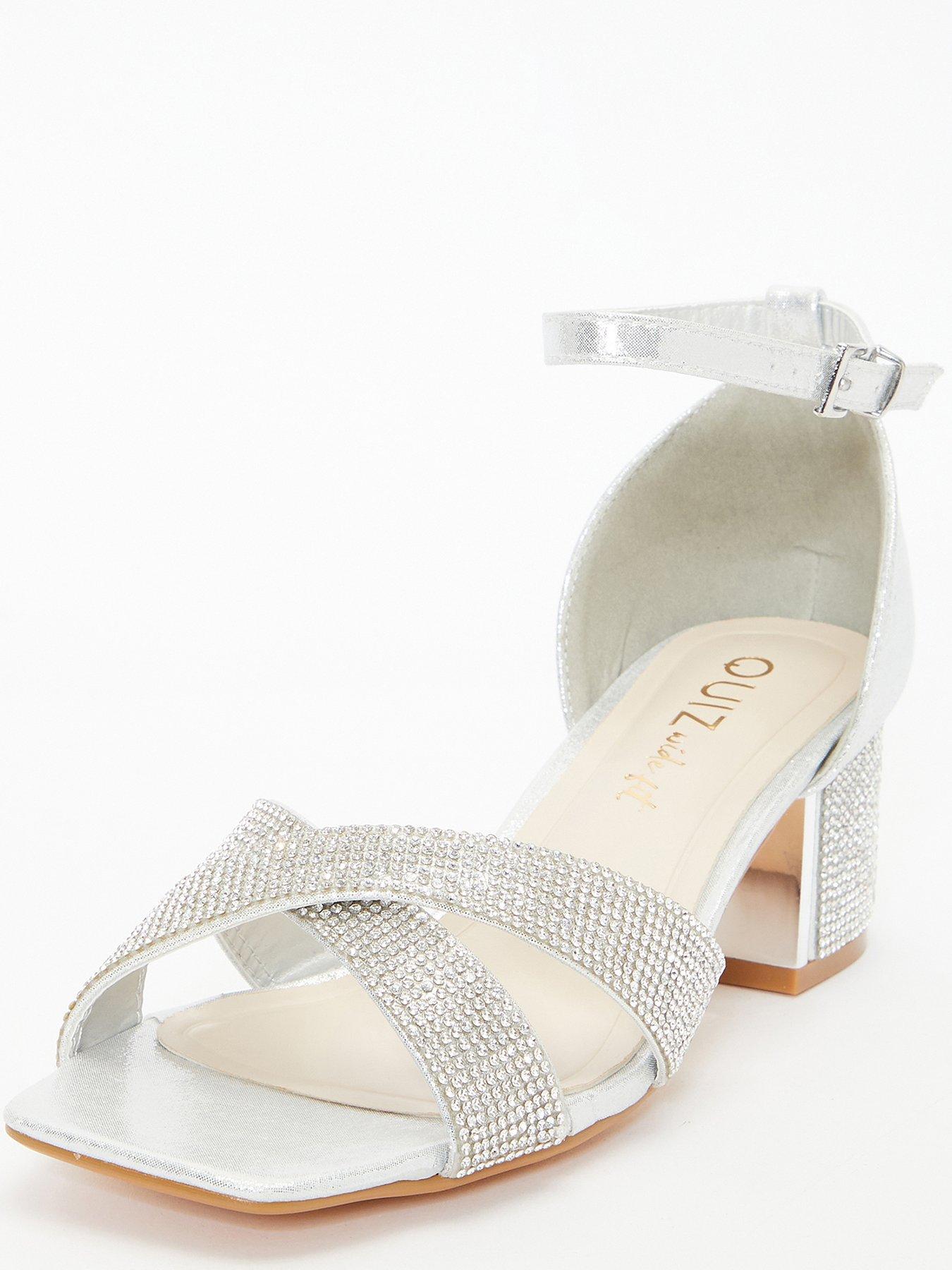 Quiz Wide Fit Shimmer Diamante Heeled Sandals - Silver