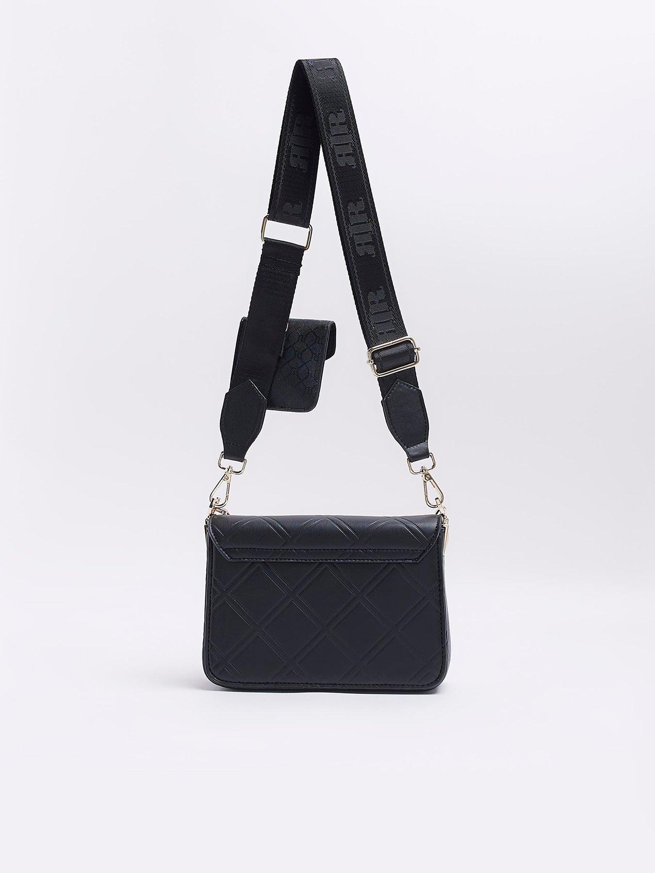 River Island embossed monogram chain handle tote bag in black