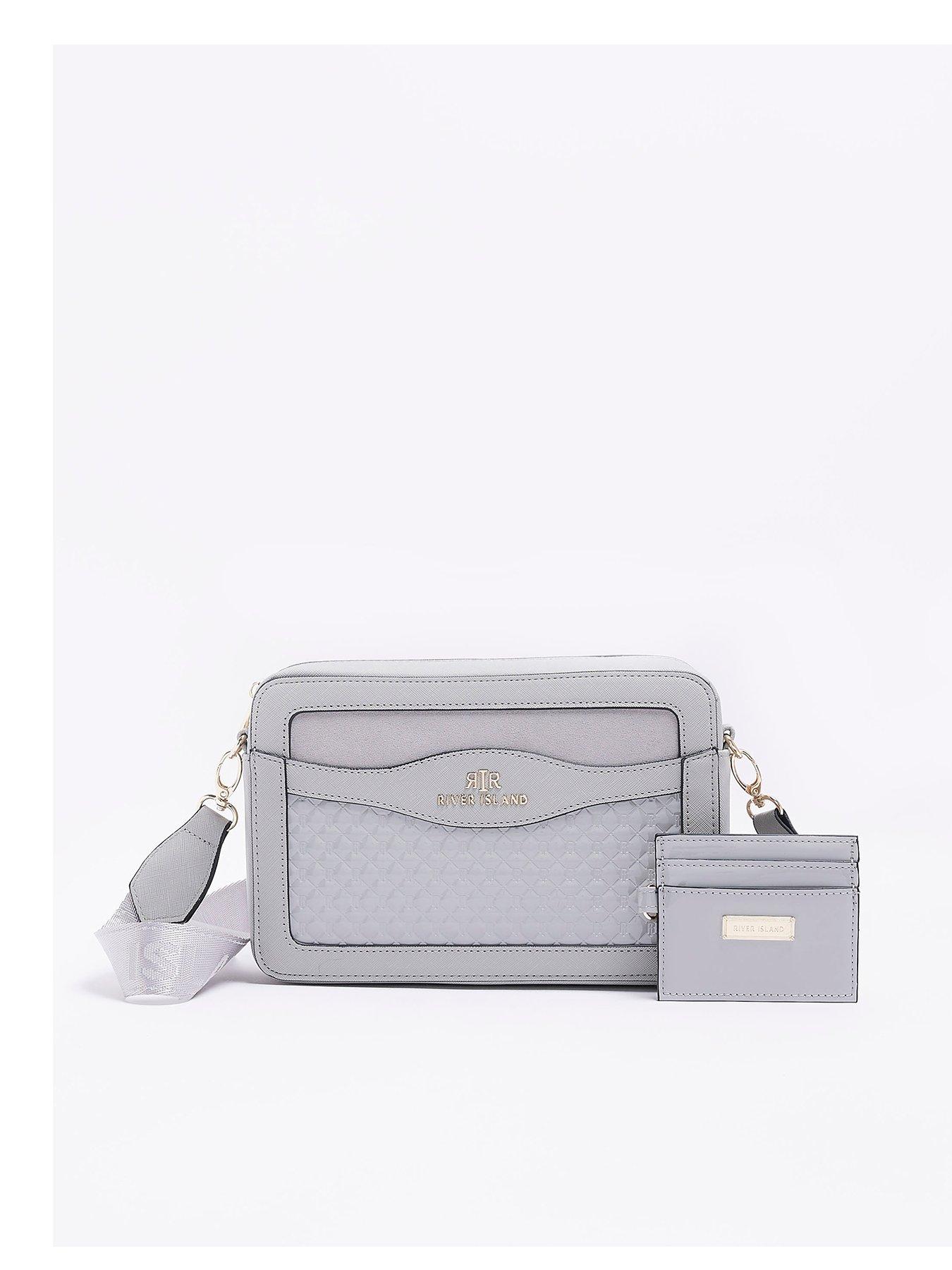 River Island Grey RI checkerboard boxy cross body bag