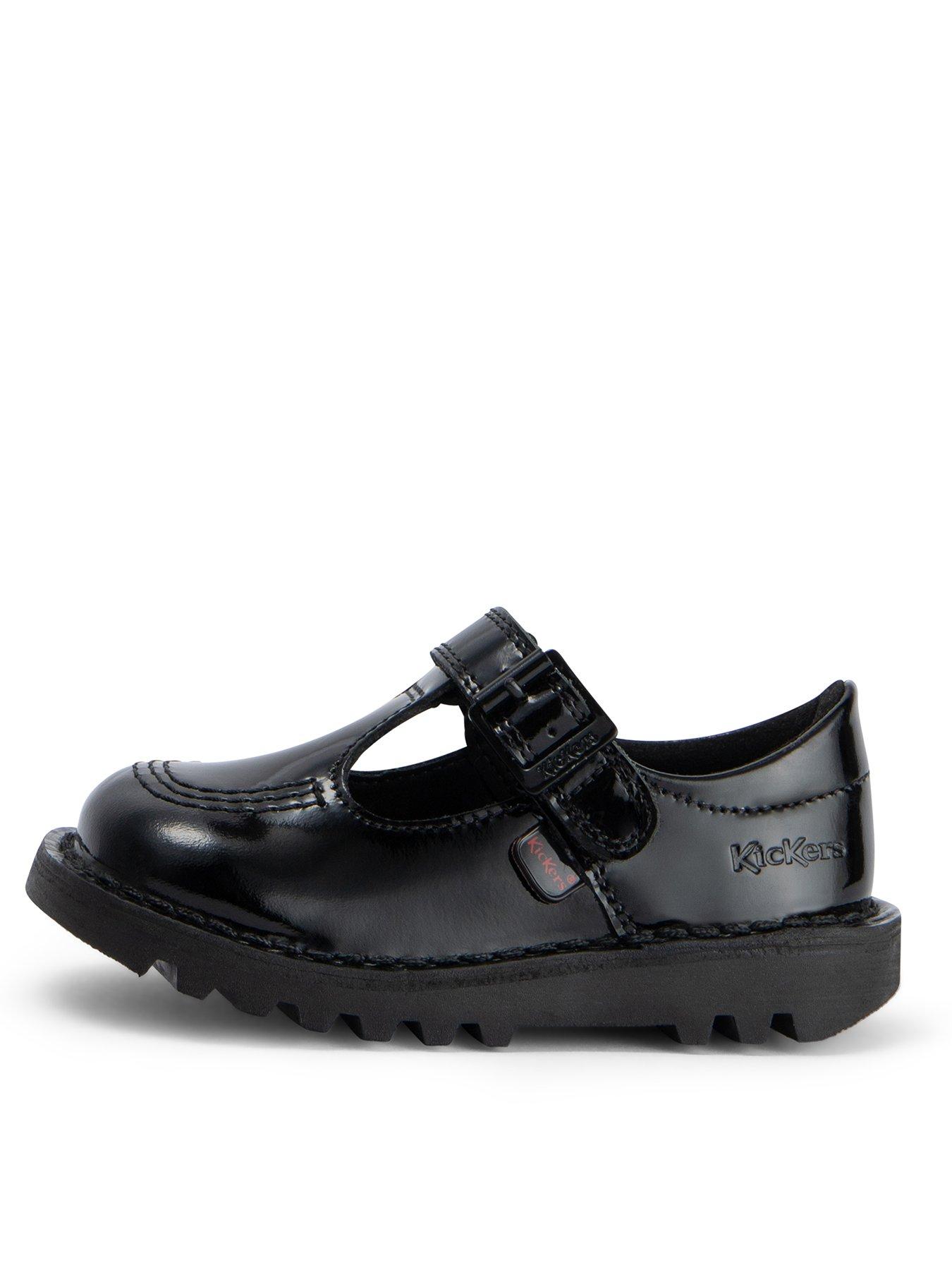 Kickers Kick T Bar Velcro Patent Leather Shoe - Black