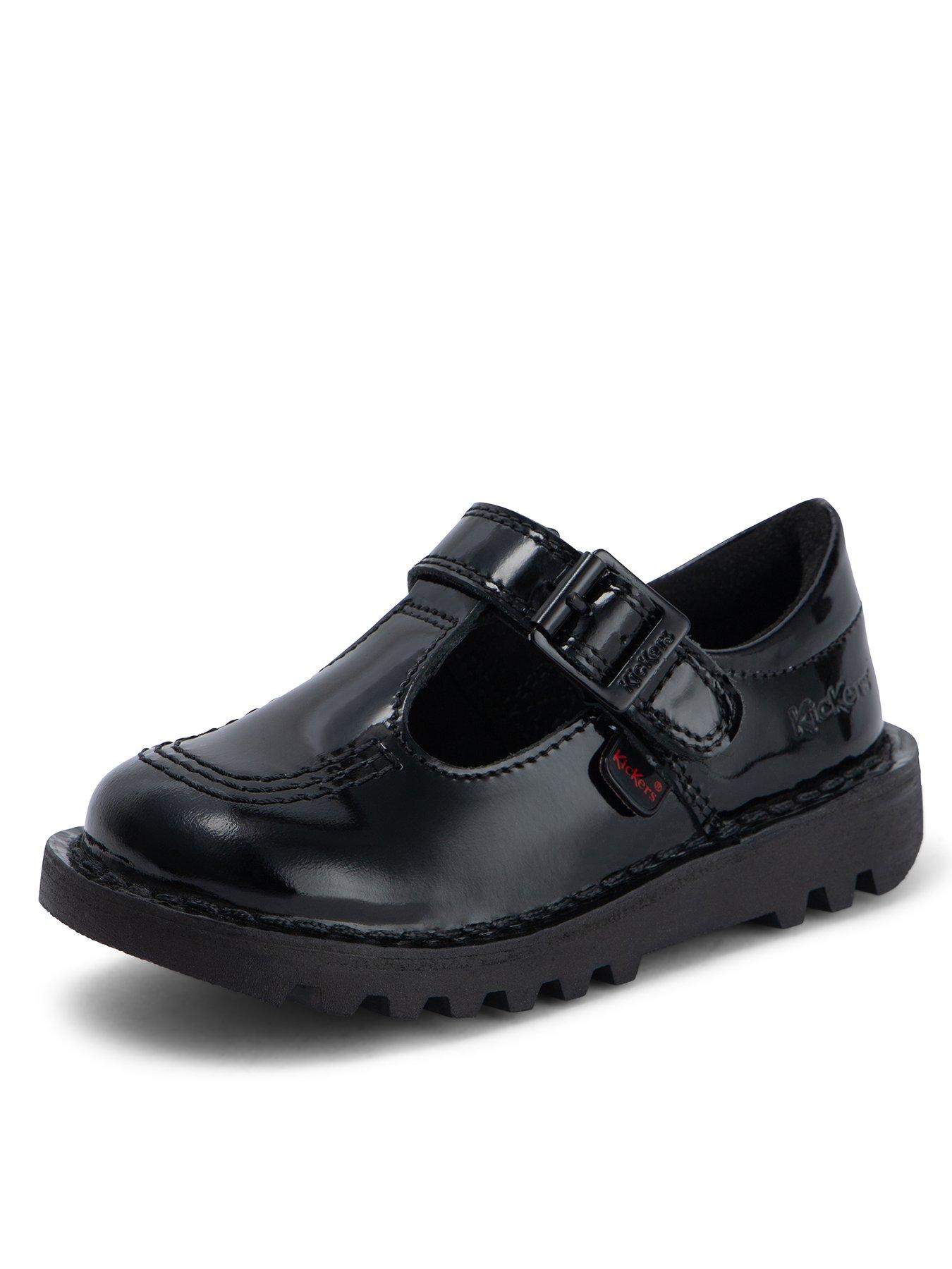 Kickers Kick T Bar Velcro Patent School Shoe Black Very