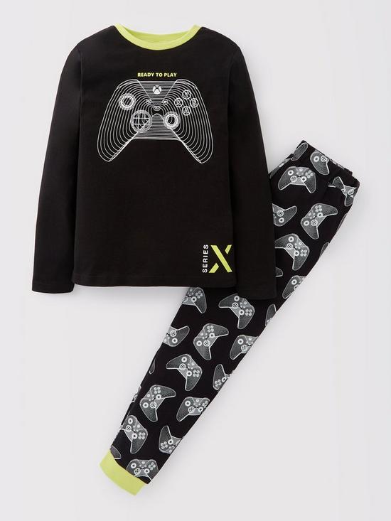 front image of xbox-controller-long-sleeve-pyjamas-black