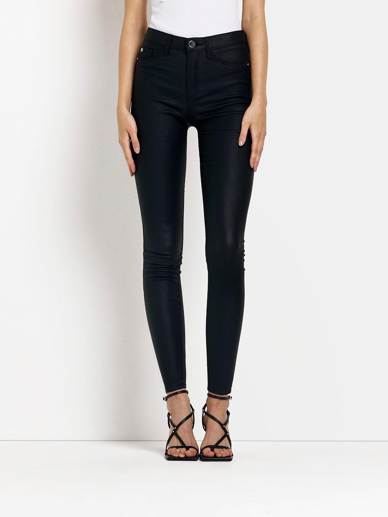 River Island Coated Denim High Rise Skinny Jeans - Black