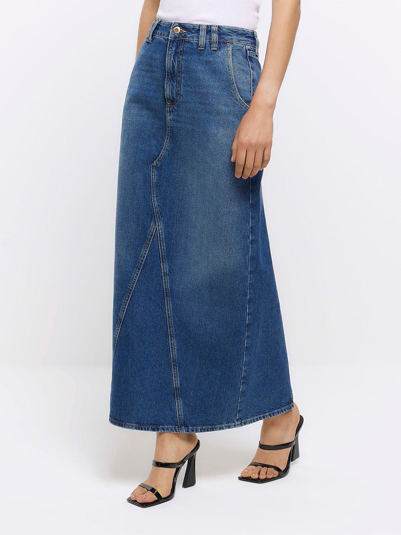 River Island Split Detail Maxi Skirt - Blue | very.co.uk