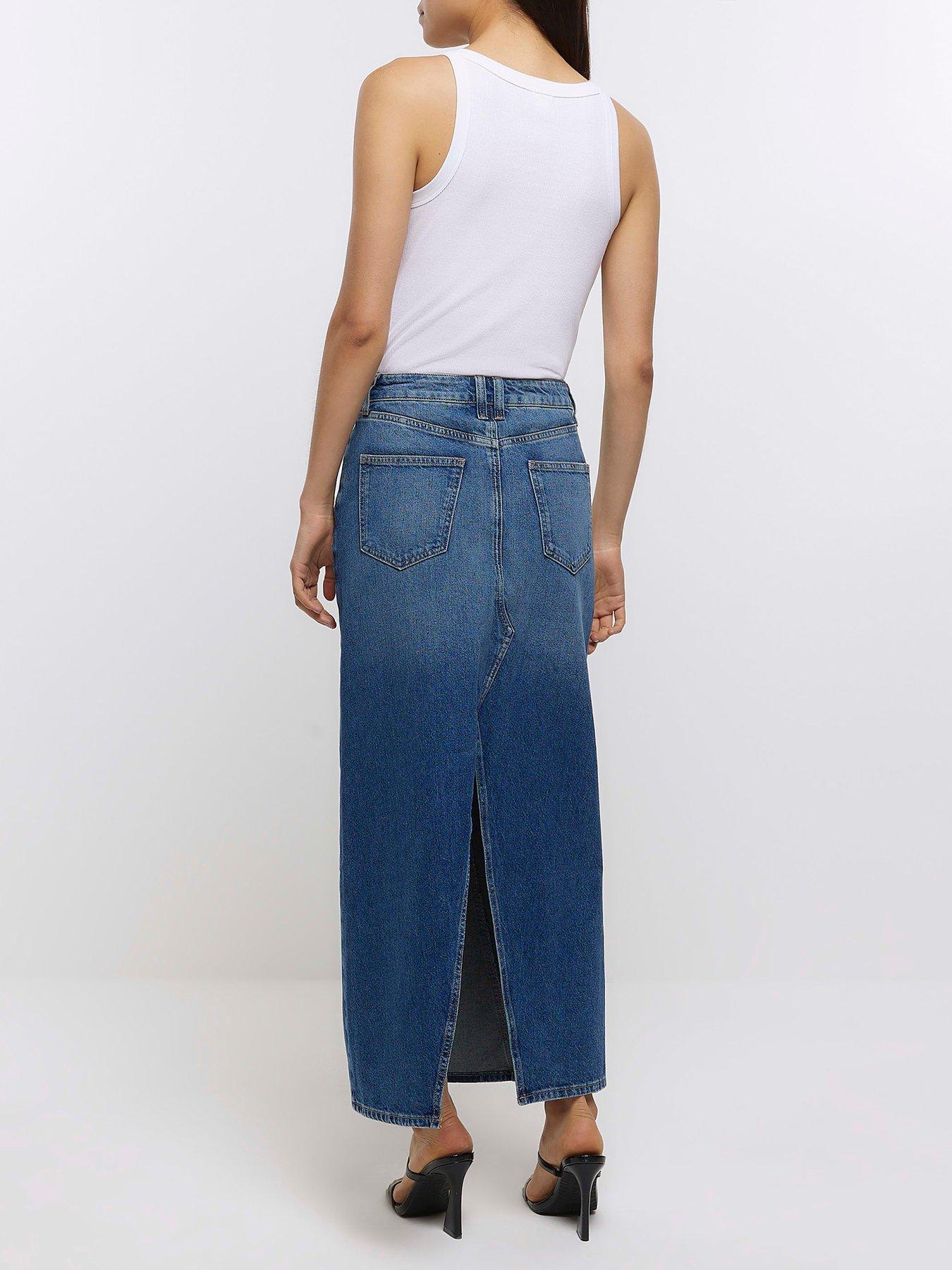 River Island Split Detail Maxi Skirt - Blue | very.co.uk