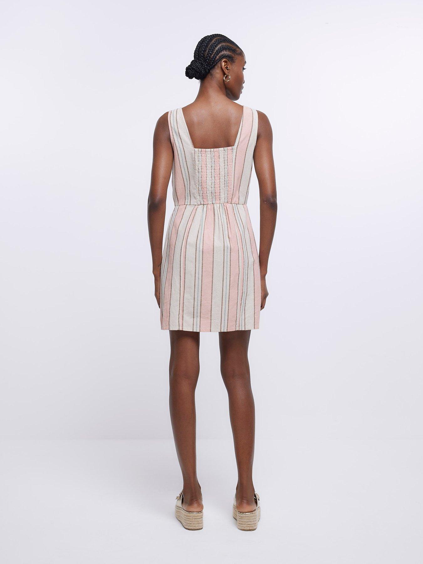 River Island Button Through Linen Dress Pink very.co.uk