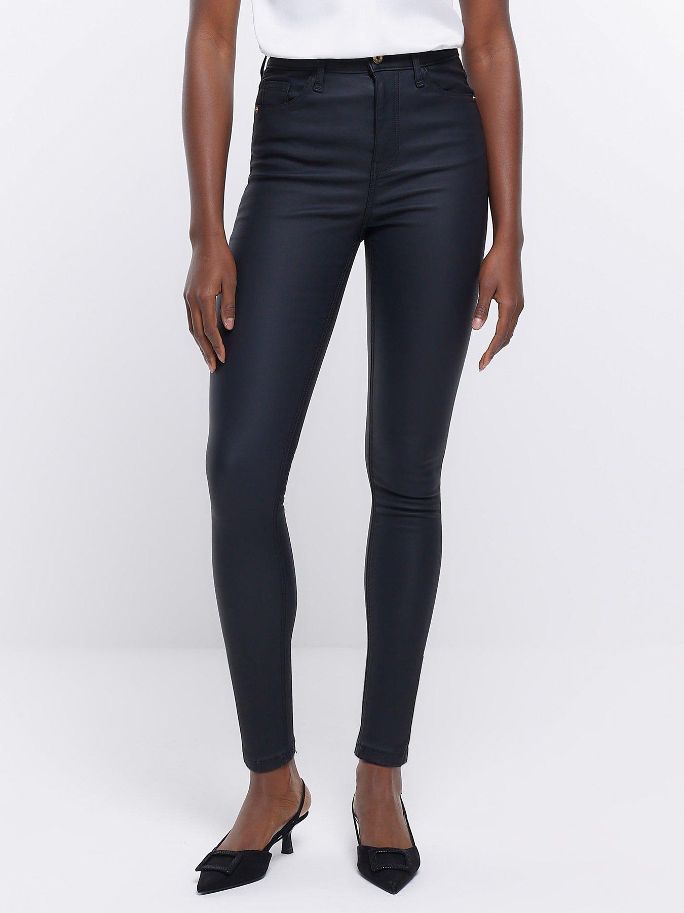 River Island Coated Denim High Rise Skinny Jeans - Black