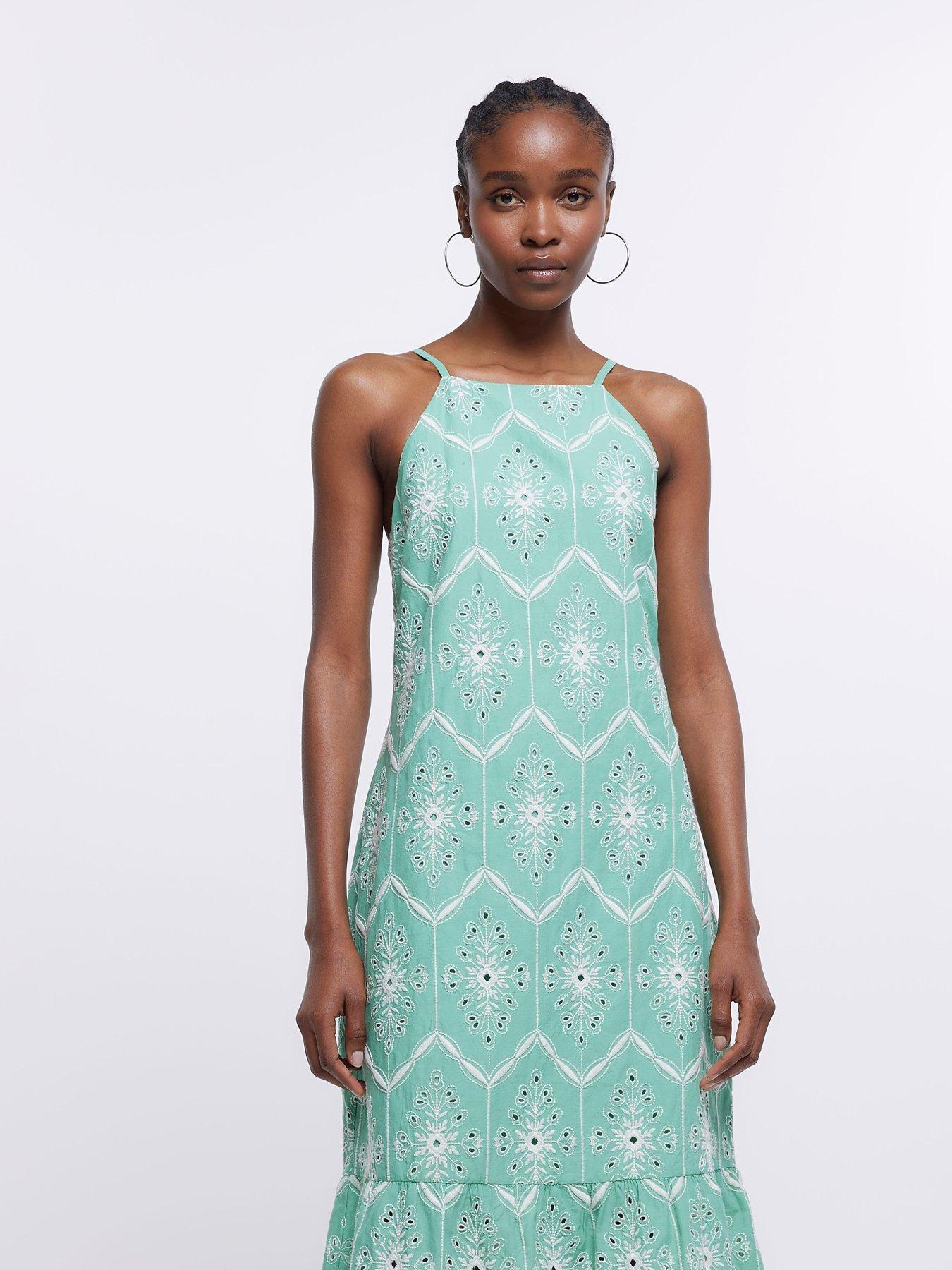 River Island Broderie Cami Dress - Green | very.co.uk