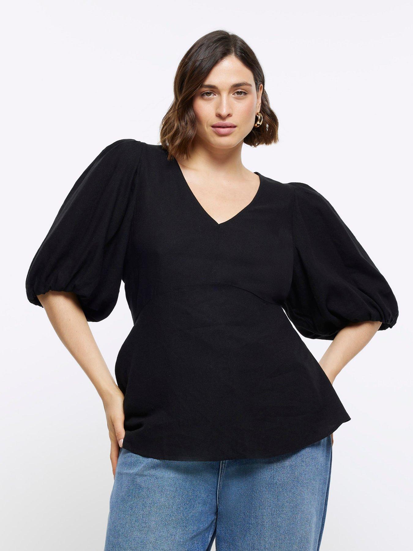 Black puff sleeve 2025 top plus size