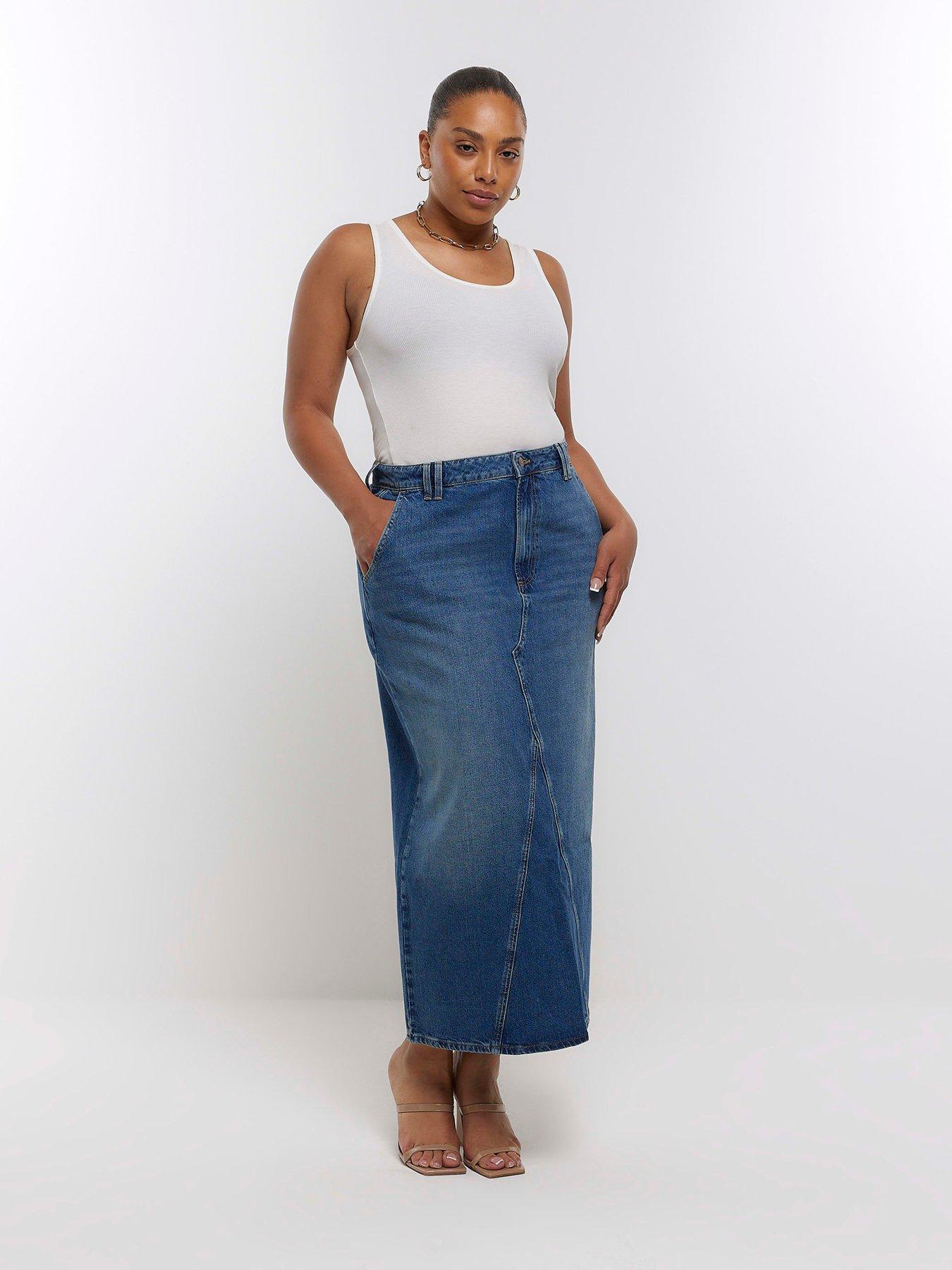 RI Plus Plus Denim Seam Detail Maxi Skirt Blue very