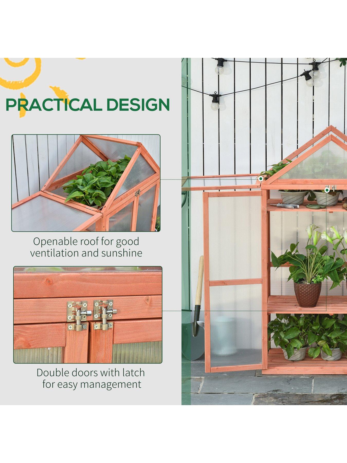 Image 5 of 7 of OutSunny Wooden Cold Frame Greenhouse for Plants -&nbsp;80 x 47 x 138cm, Orange