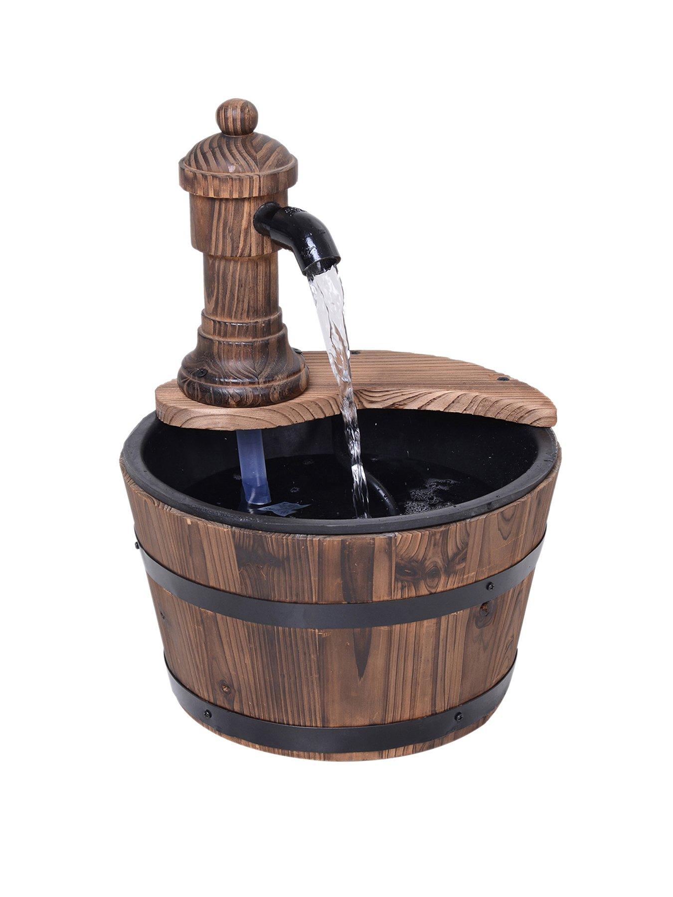 undefined Fir Wood Barrel Pump Fountain with Flower Planter