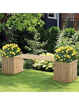 Product photograph of Outsunny Wooden Garden Planter Amp Bench from very.co.uk