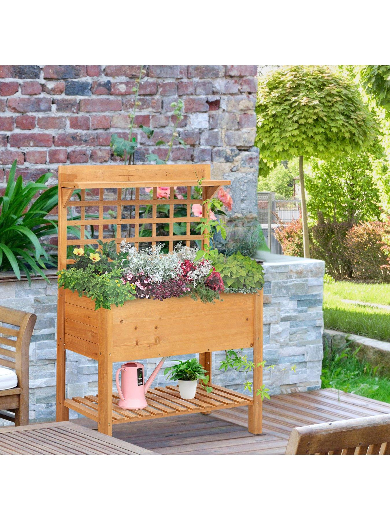 undefined Wooden Planter Raised Elevated Garden Bed with 2 Shelves