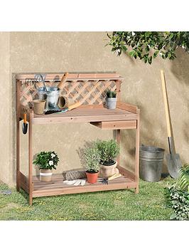 Outsunny Fir Wood Outdoor Garden Potting Table With Drawer
