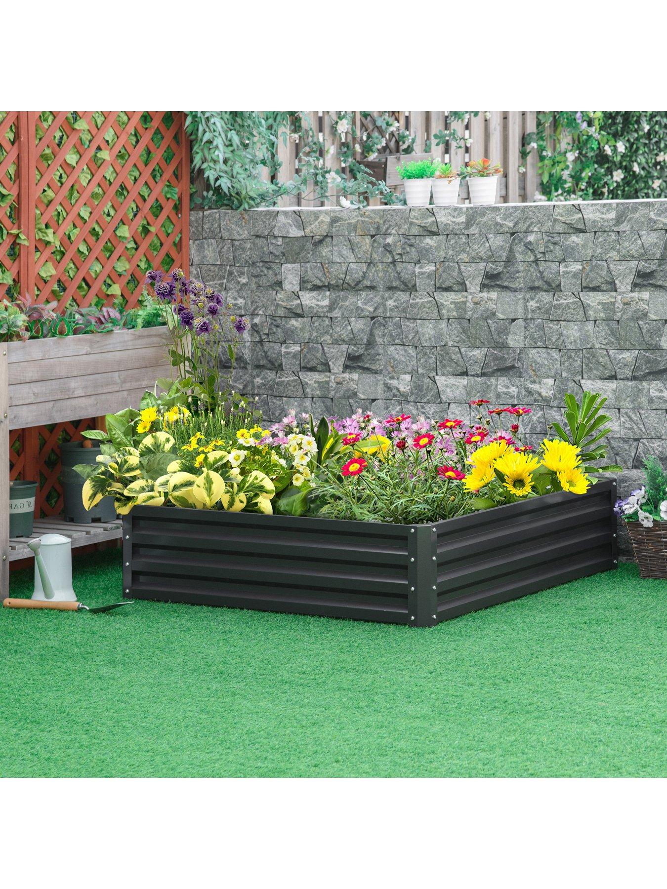 Product photograph of Outsunny Raised Garden Bed Frame Outdoor Planter Kit For Flowers Amp Vegetables - Grey from very.co.uk