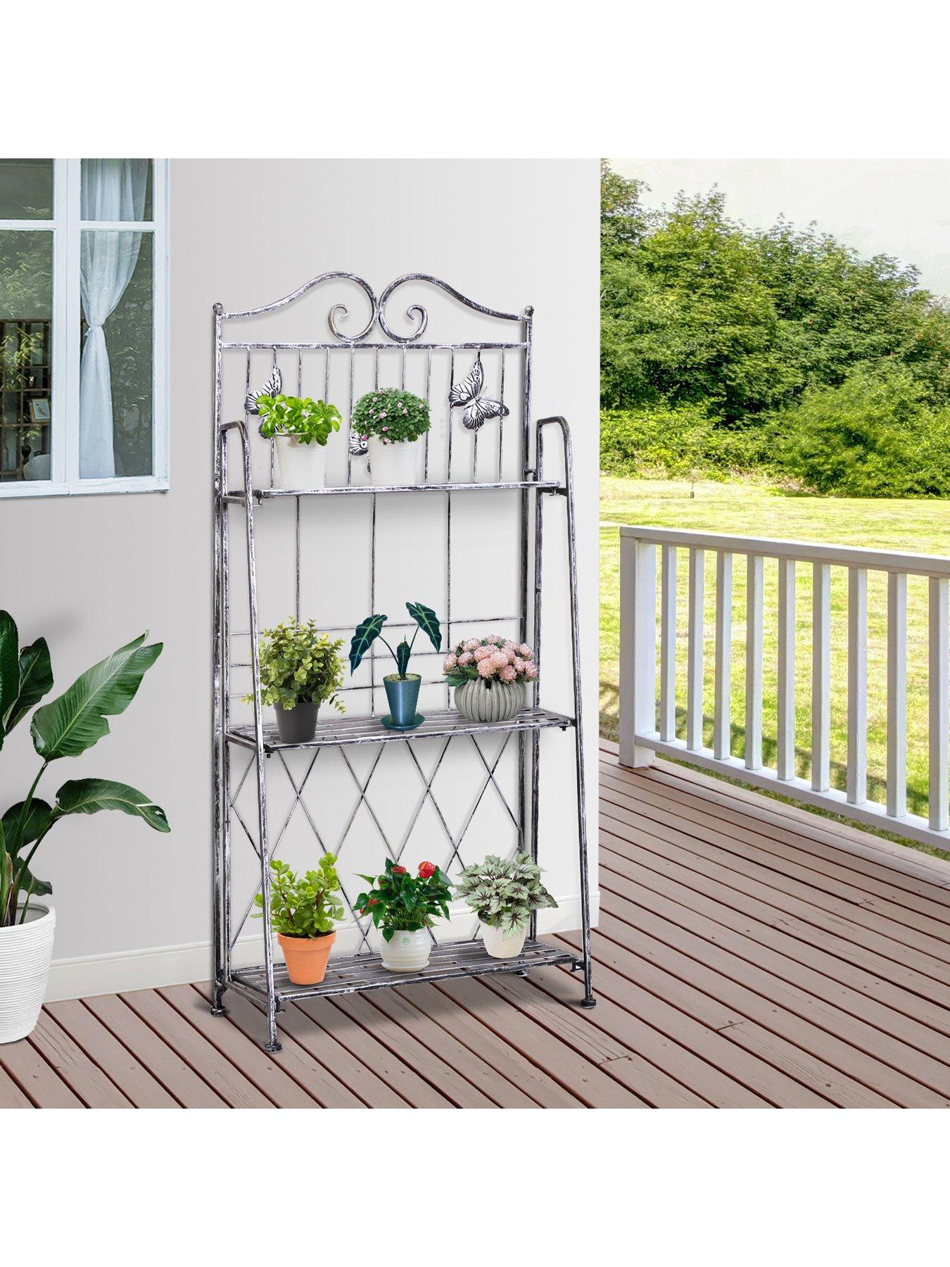 OutSunny 3-Tier Metal Plant Stand - Silver/Grey